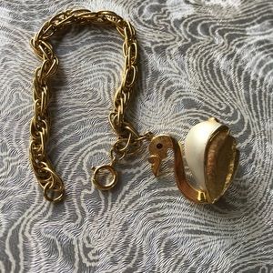 Vintage Swan Charm Bracelet w/ Rhinestones Eyes!